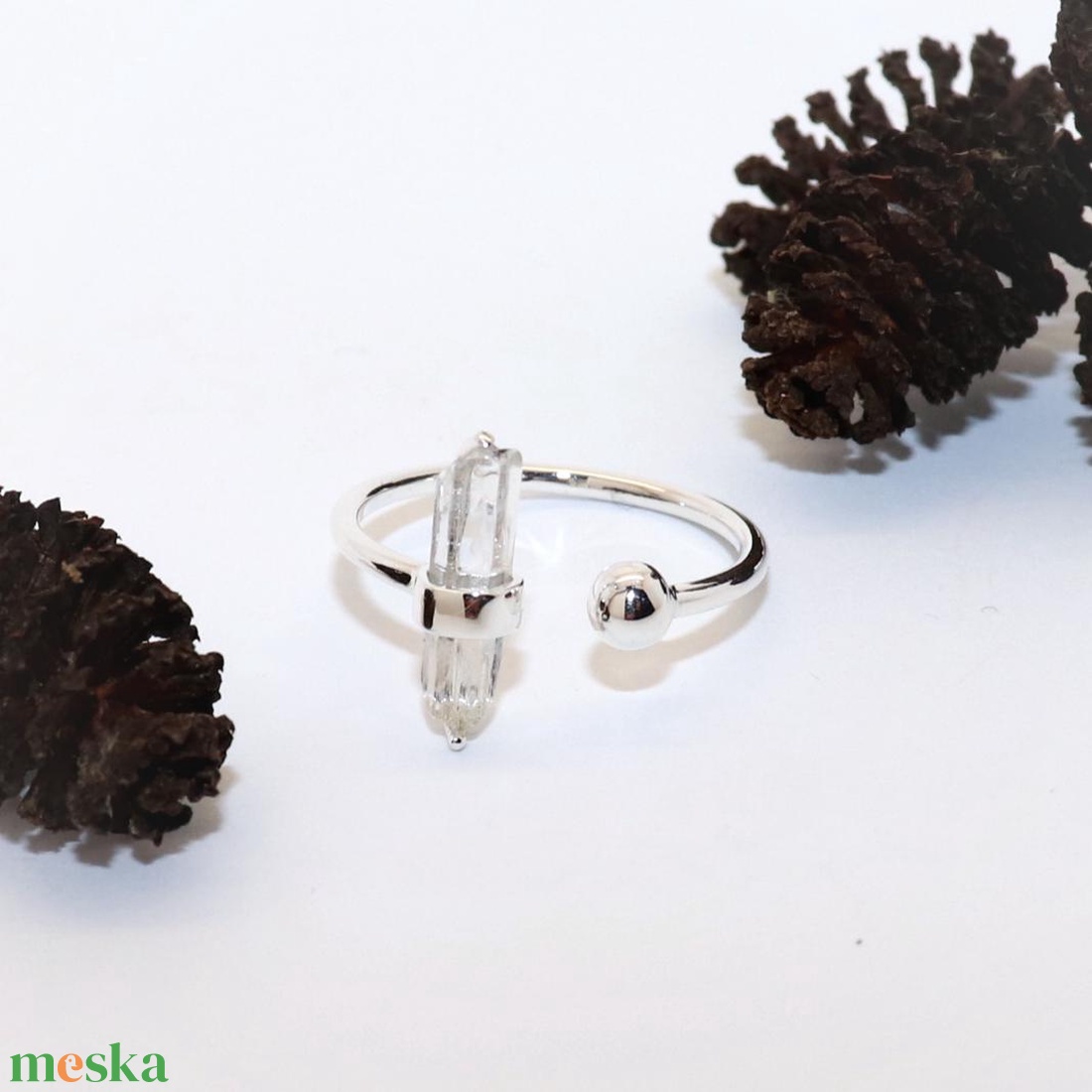Hegyikristály, női ezüst gyűrű, 58-as méret, állítható (EGY.282) - ékszer - gyűrű - statement gyűrű - Meska.hu