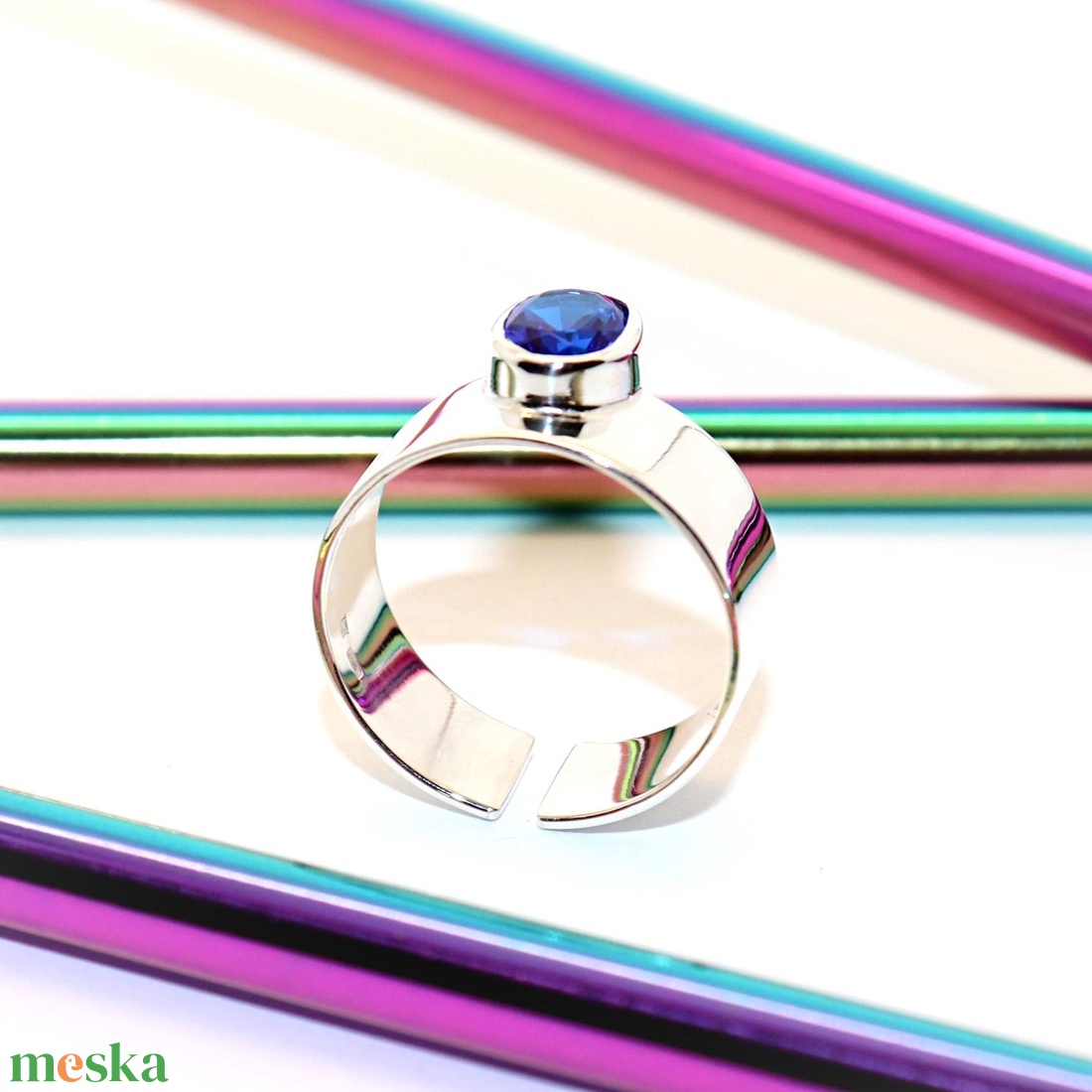Ovális kék cirkóniás, női ezüst gyűrű, 59-es méret, állítható (EGY.285) - ékszer - gyűrű - statement gyűrű - Meska.hu