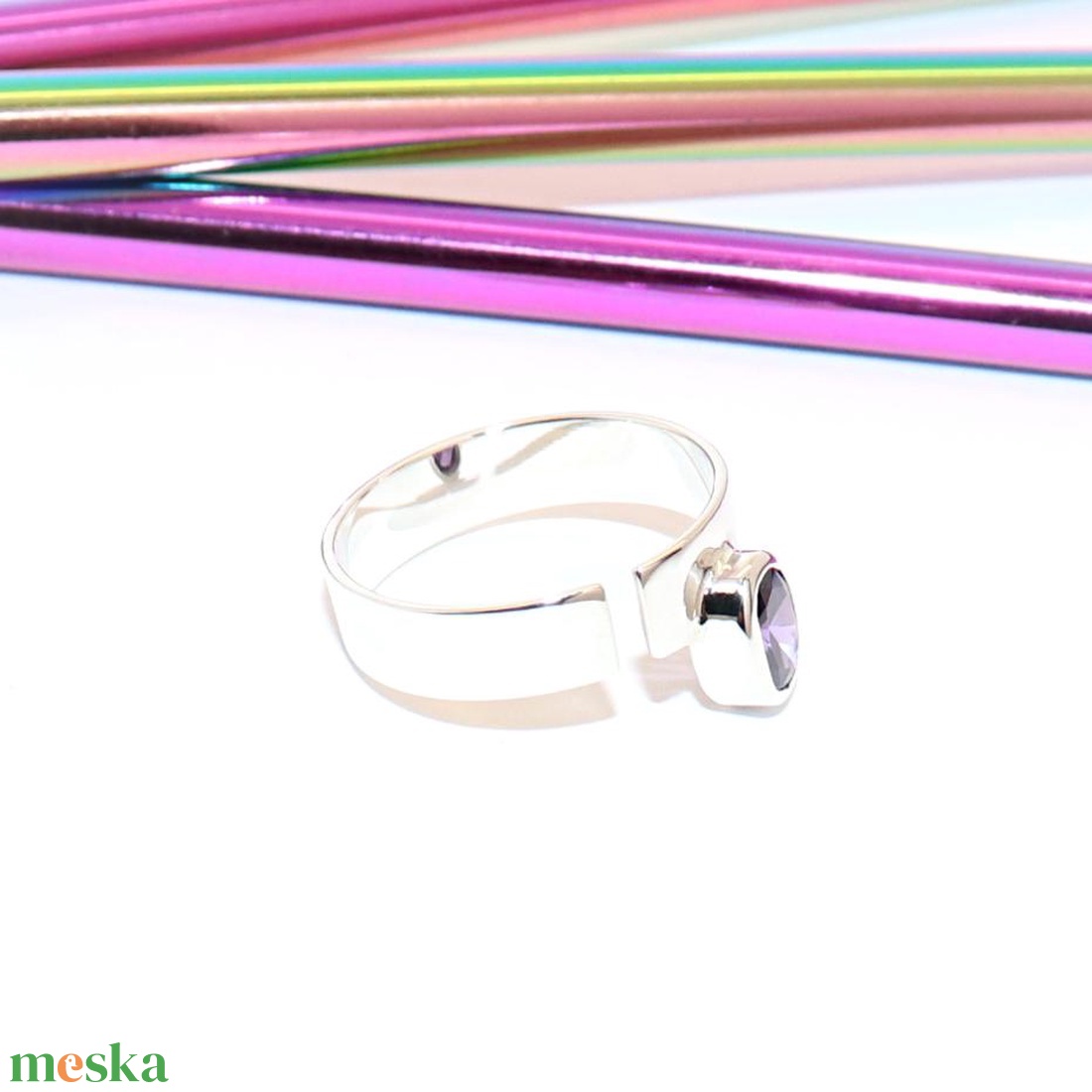 Lila cirkóniás, női ezüst gyűrű, állítható (EGY.289) - ékszer - gyűrű - statement gyűrű - Meska.hu