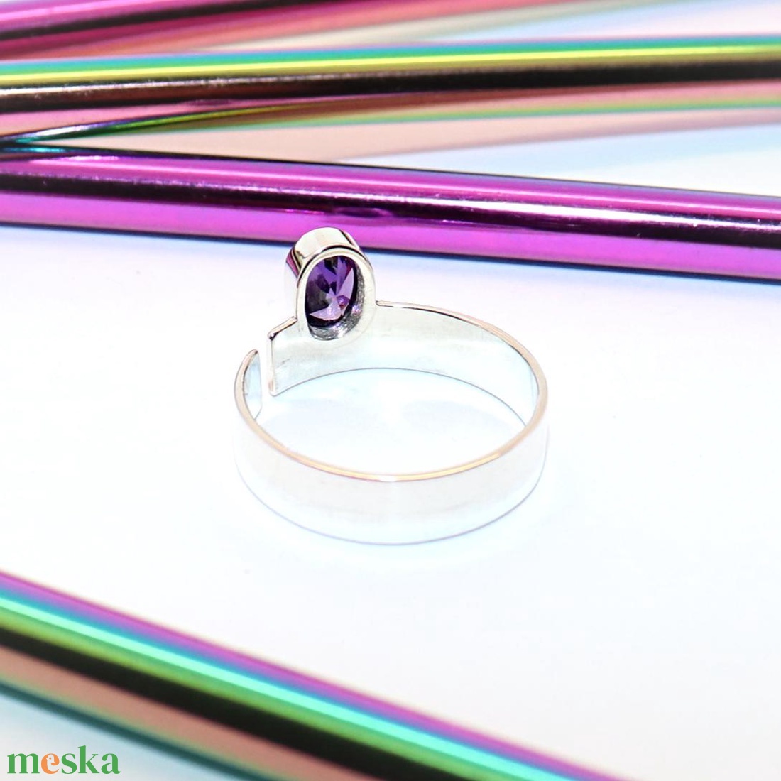 Lila cirkóniás, női ezüst gyűrű, állítható (EGY.289) - ékszer - gyűrű - statement gyűrű - Meska.hu