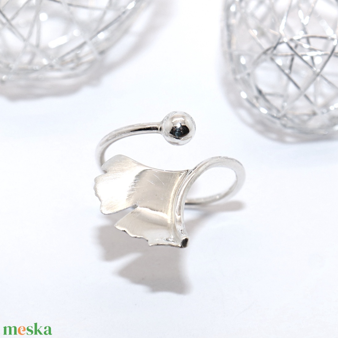 Ginkgo biloba, csiszolt, női ezüst gyűrű, állítható (EGK.30) - ékszer - gyűrű - statement gyűrű - Meska.hu