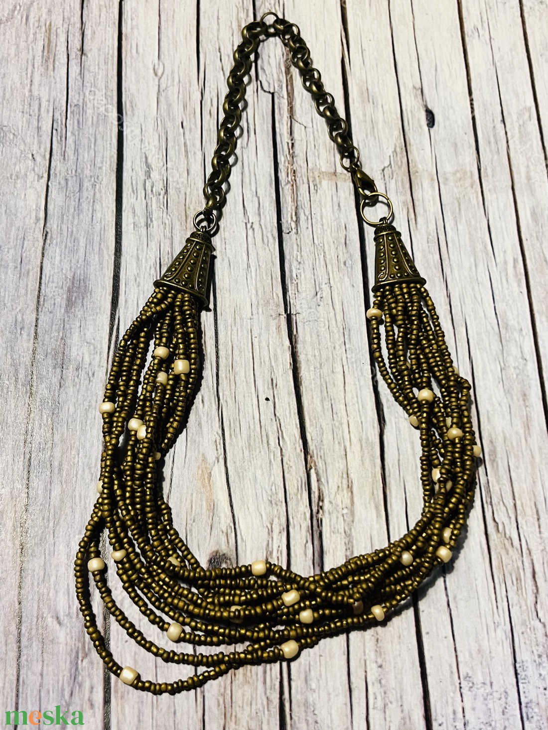 Bronz buli nyakék - ékszer - nyaklánc - gyöngyös nyaklánc - Meska.hu