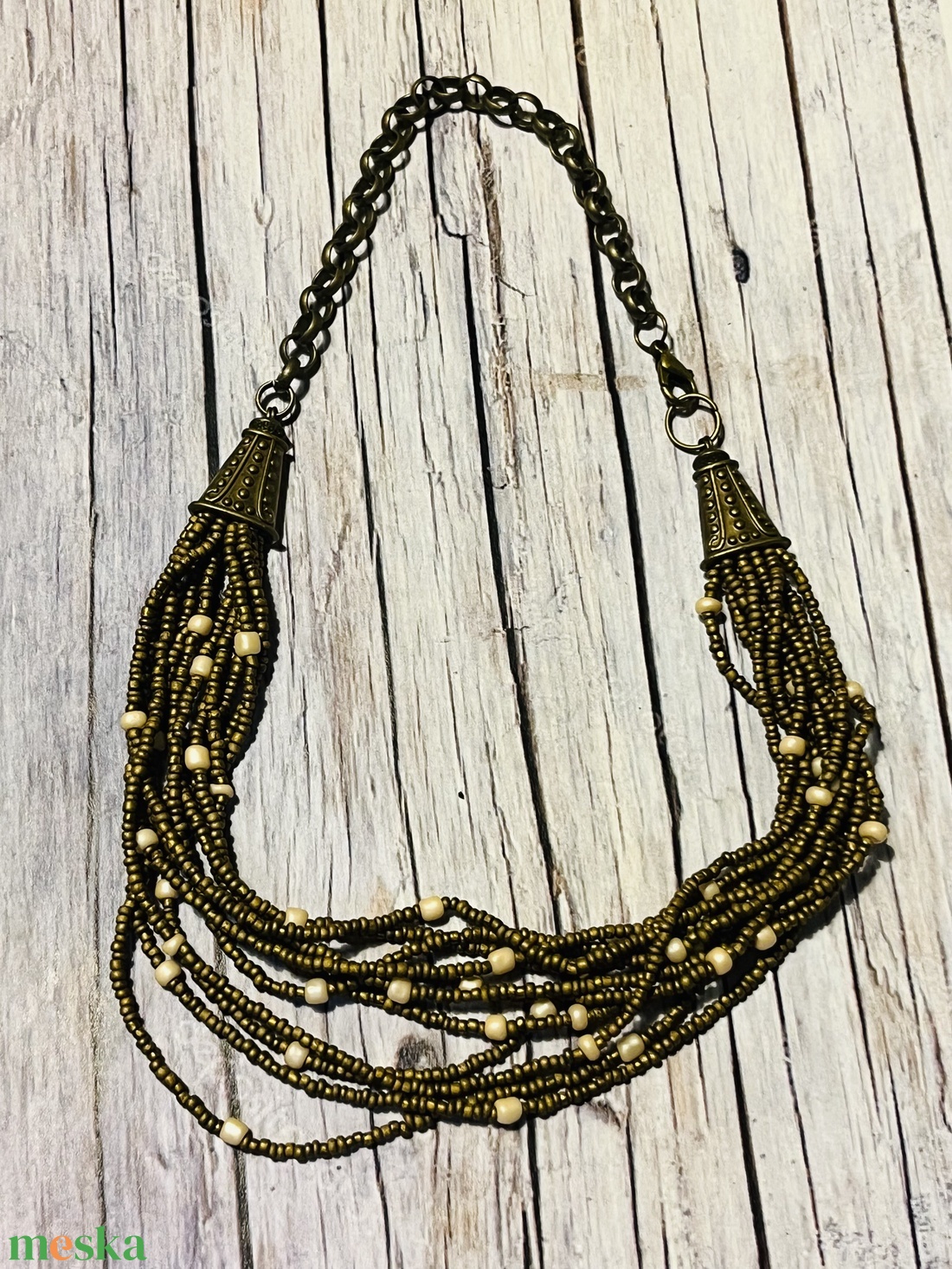 Bronz buli nyakék - ékszer - nyaklánc - gyöngyös nyaklánc - Meska.hu