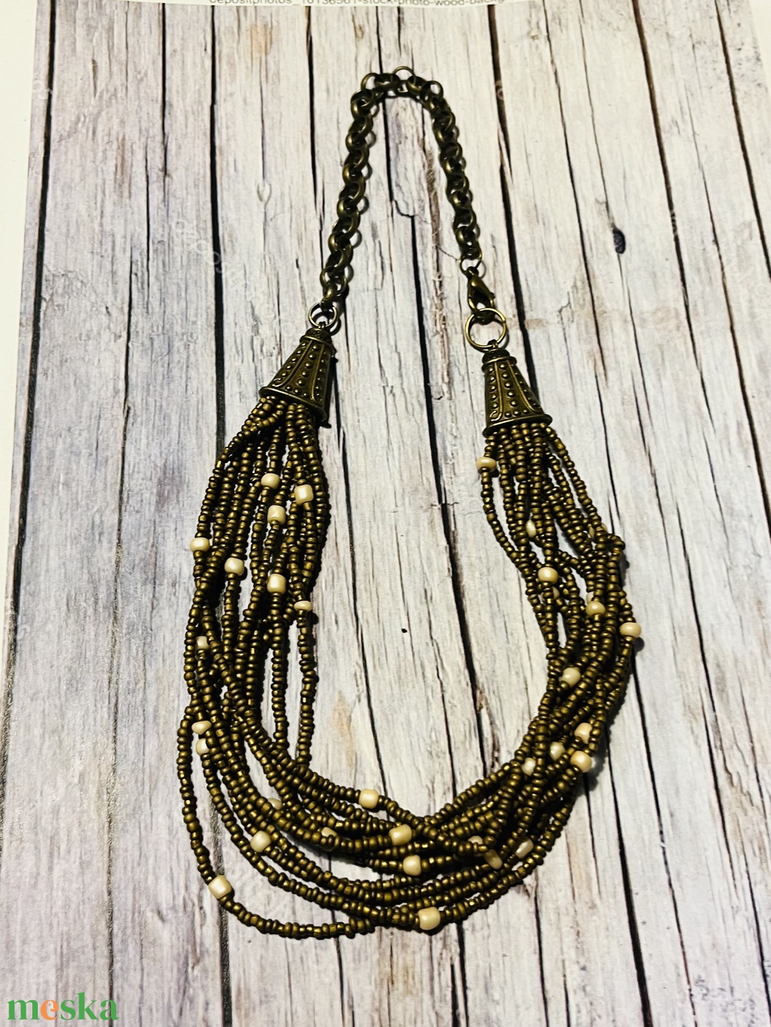 Bronz buli nyakék - ékszer - nyaklánc - gyöngyös nyaklánc - Meska.hu