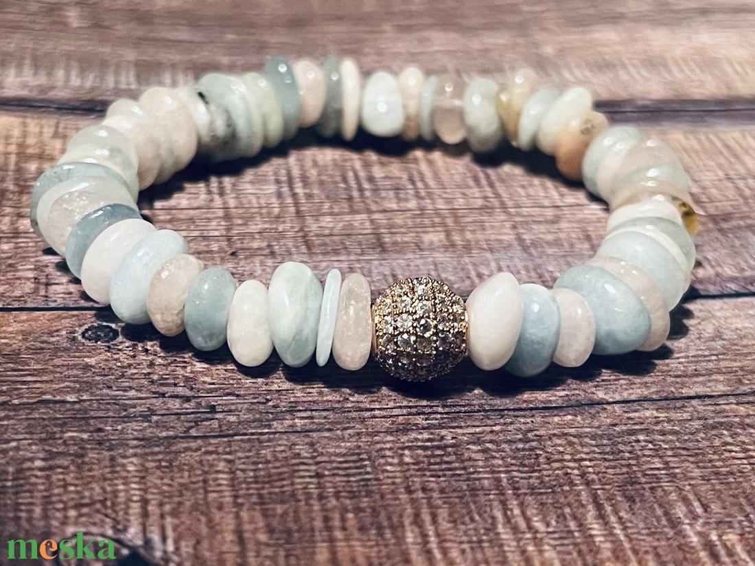 Tisztaság karkötő berillel és cirkon gyönggyel - ékszer - karkötő - ásványkarkötő - Meska.hu