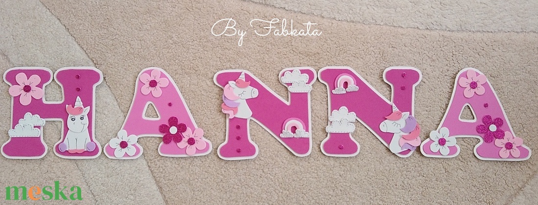 Unikornis mintás magenta név 15cm babanév falmatrica bababetű dekorgumi  - otthon & életmód - dekoráció - Meska.hu