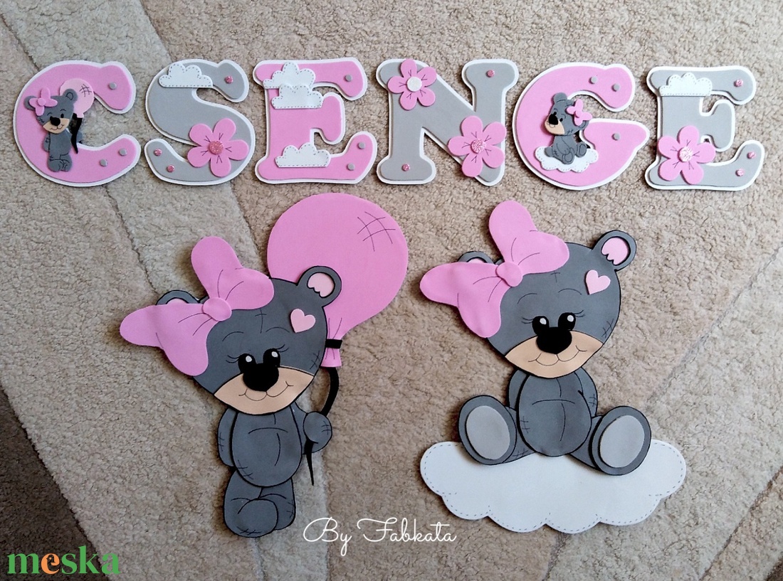 Teddy macis dekorgumi névtábla falmatrica babanév  - otthon & életmód - dekoráció - fali és függő dekoráció - falmatrica & tapéta - Meska.hu