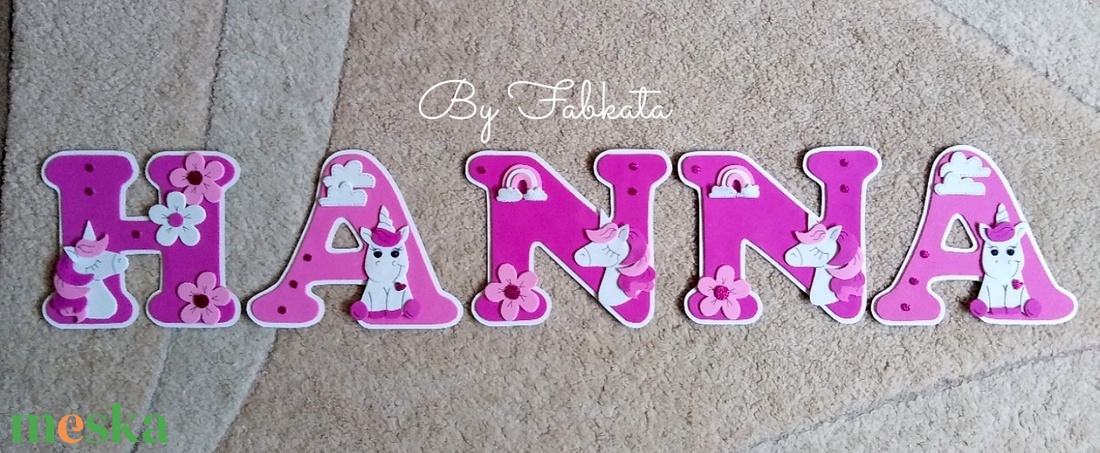 Unikornis mintás magenta név 15cm babanév falmatrica bababetű dekorgumi  - otthon & életmód - dekoráció - Meska.hu