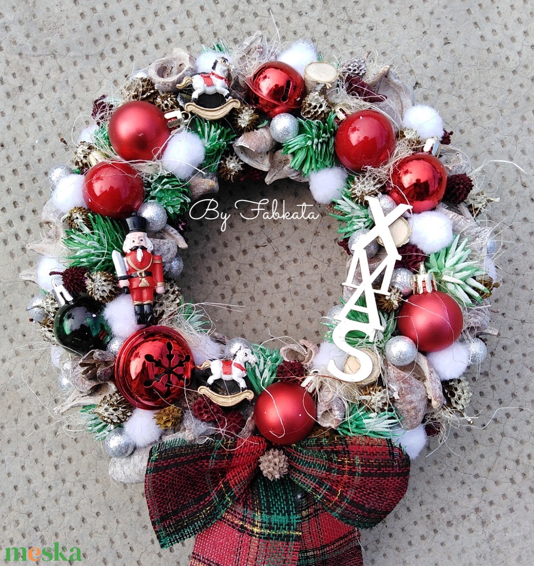 Adventi karácsonyi ajtódísz kopogtató 24cm koszorú  - karácsony - adventi díszek - adventi ajtódísz - Meska.hu