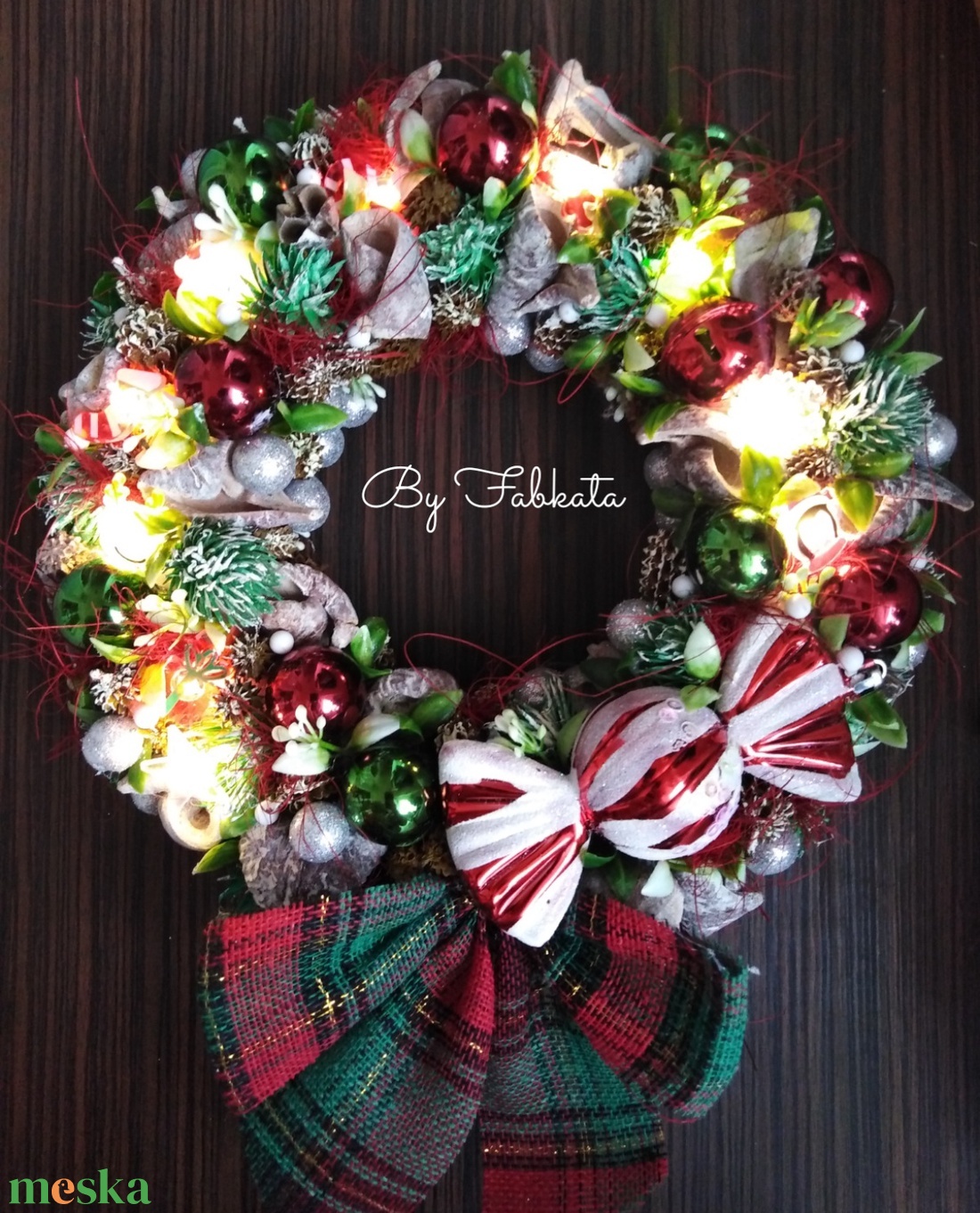 Klasszikus stílusú világítós adventi karácsonyi ajtódísz kopogtató 24cm koszorú  - karácsony - adventi díszek - adventi ajtódísz - Meska.hu