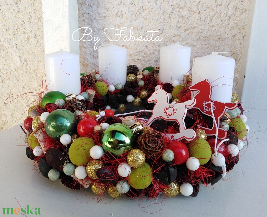 Klasszikus stílusú szett adventi karácsonyi ajtódísz kopogtató 24cm koszorú  - karácsony - adventi díszek - adventi koszorú - Meska.hu