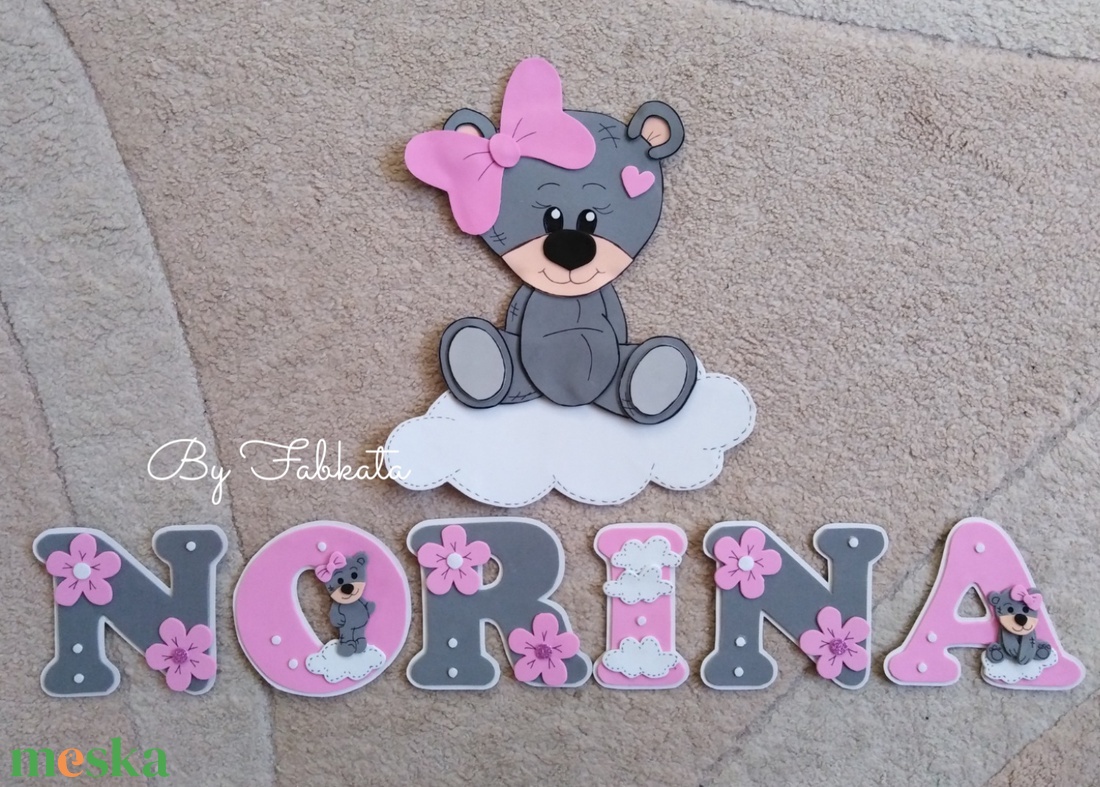 Teddy macis dekorgumi névtábla falmatrica babanév  - otthon & életmód - dekoráció - fali és függő dekoráció - falmatrica & tapéta - Meska.hu