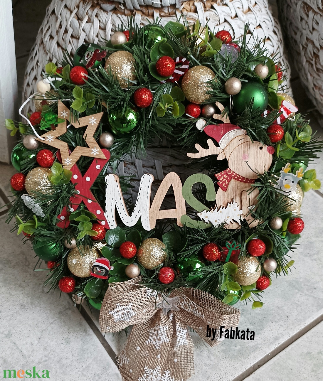 Adventi karácsonyi ajtódísz kopogtató 24cm koszorú  - karácsony - adventi díszek - adventi ajtódísz - Meska.hu