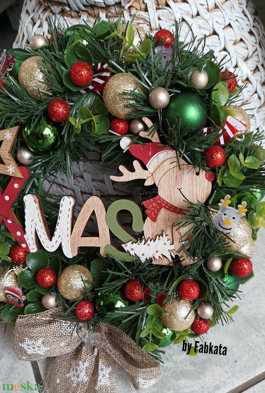 Adventi karácsonyi ajtódísz kopogtató 24cm koszorú  - karácsony - adventi díszek - adventi ajtódísz - Meska.hu