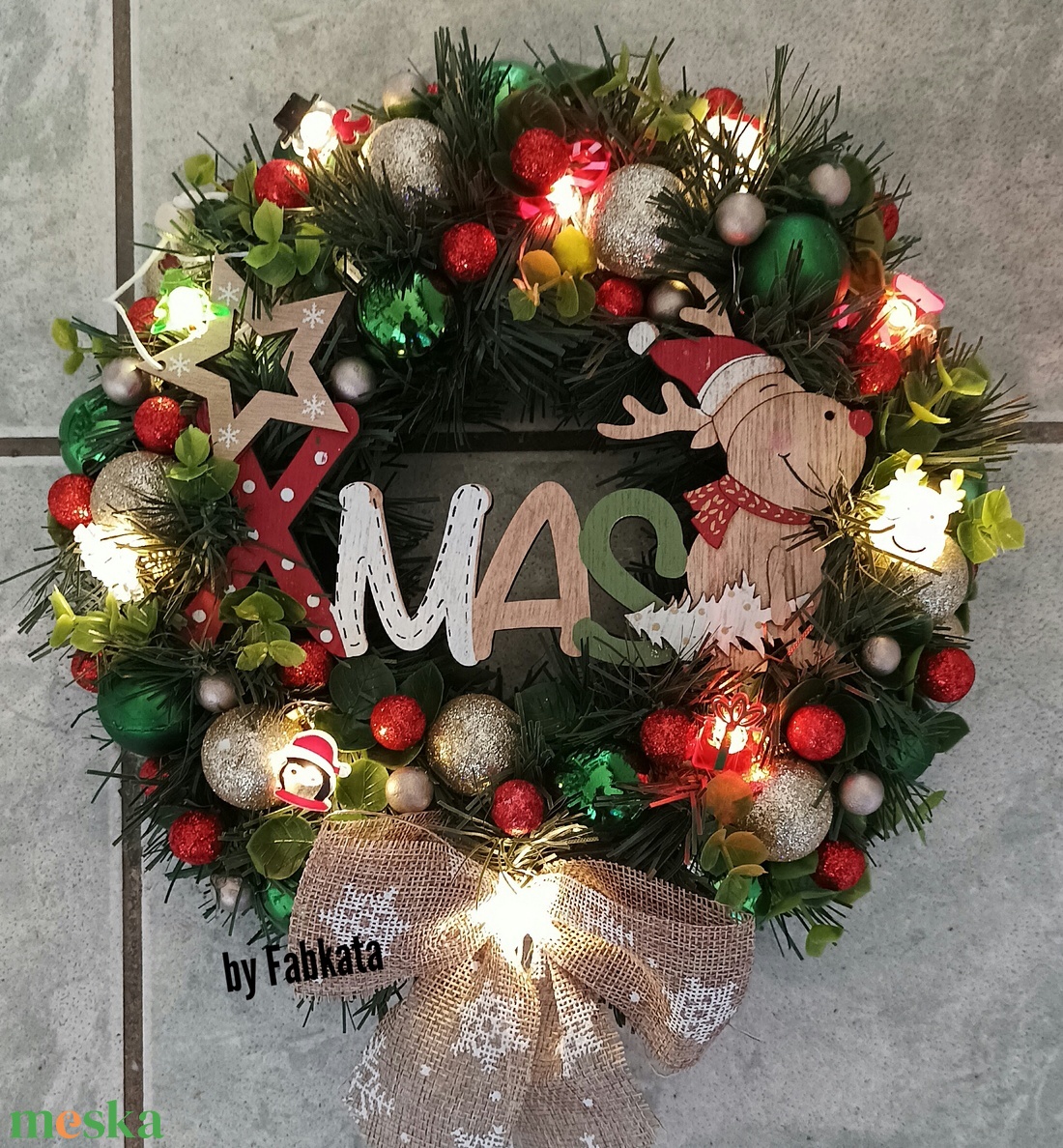 Adventi karácsonyi ajtódísz kopogtató 24cm koszorú  - karácsony - adventi díszek - adventi ajtódísz - Meska.hu