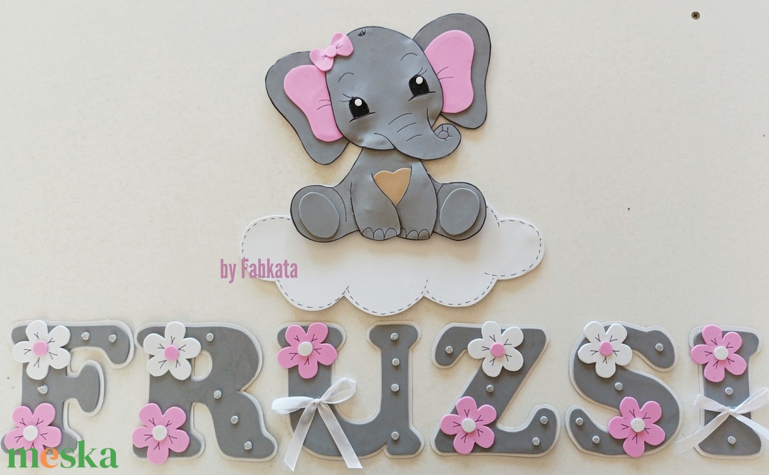 Elefántos dekorgumi falmatrica szett bababetű  - otthon & életmód - dekoráció - fali és függő dekoráció - betű & név - Meska.hu