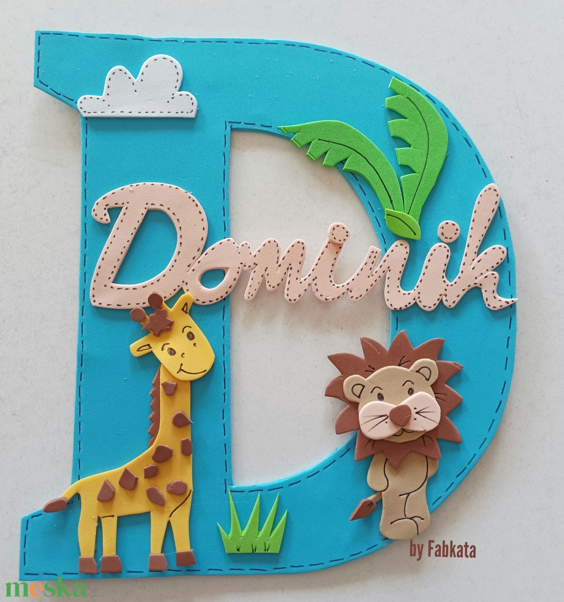 Szafari mintás kék  nagykezdőbetűs dekorgumi babanév dekor - otthon & életmód - dekoráció - fali és függő dekoráció - betű & név - Meska.hu