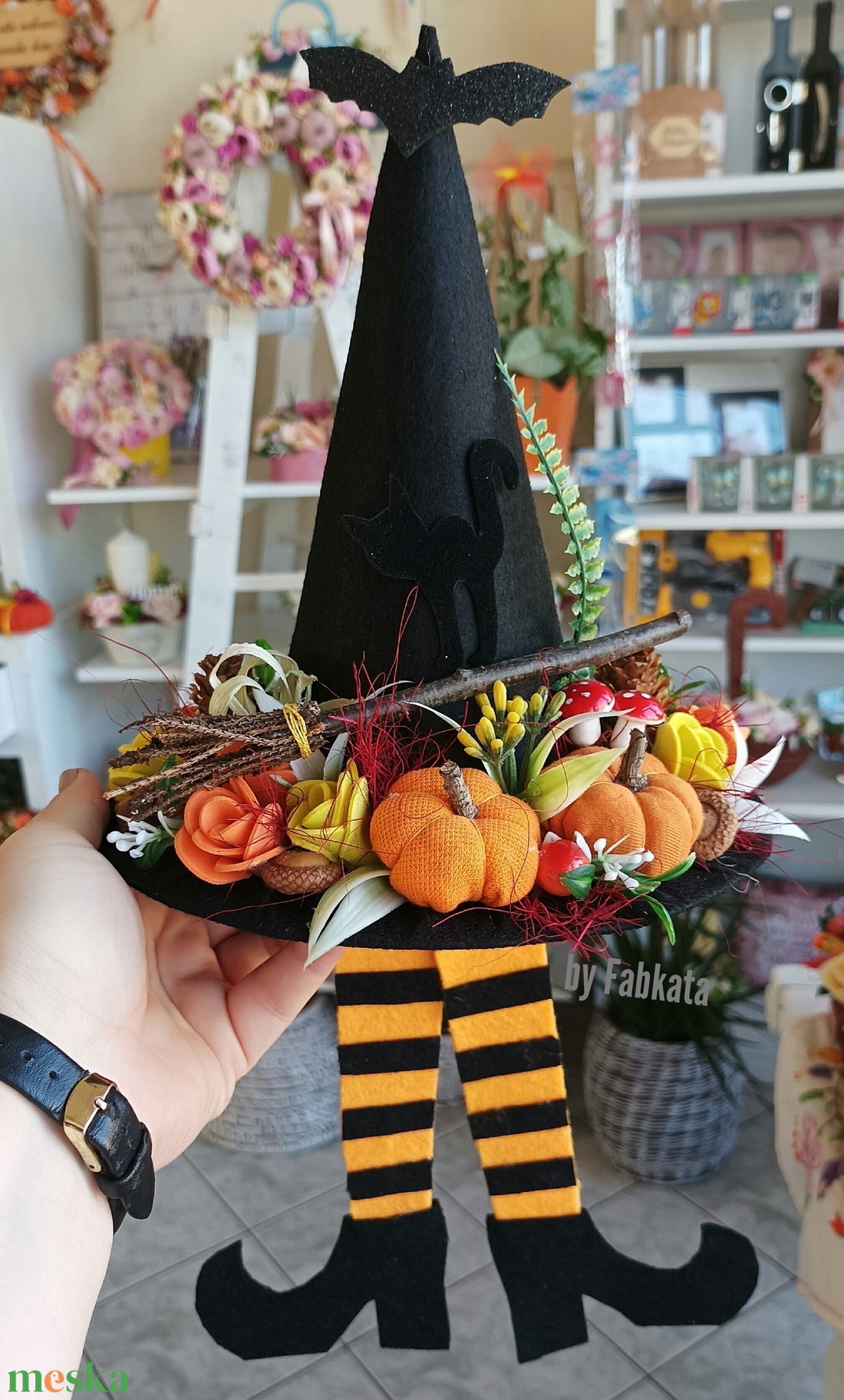 Boszikalap őszi tökös ajtódísz  - otthon & életmód - dekoráció - halloween - halloweeni dekoráció - Meska.hu