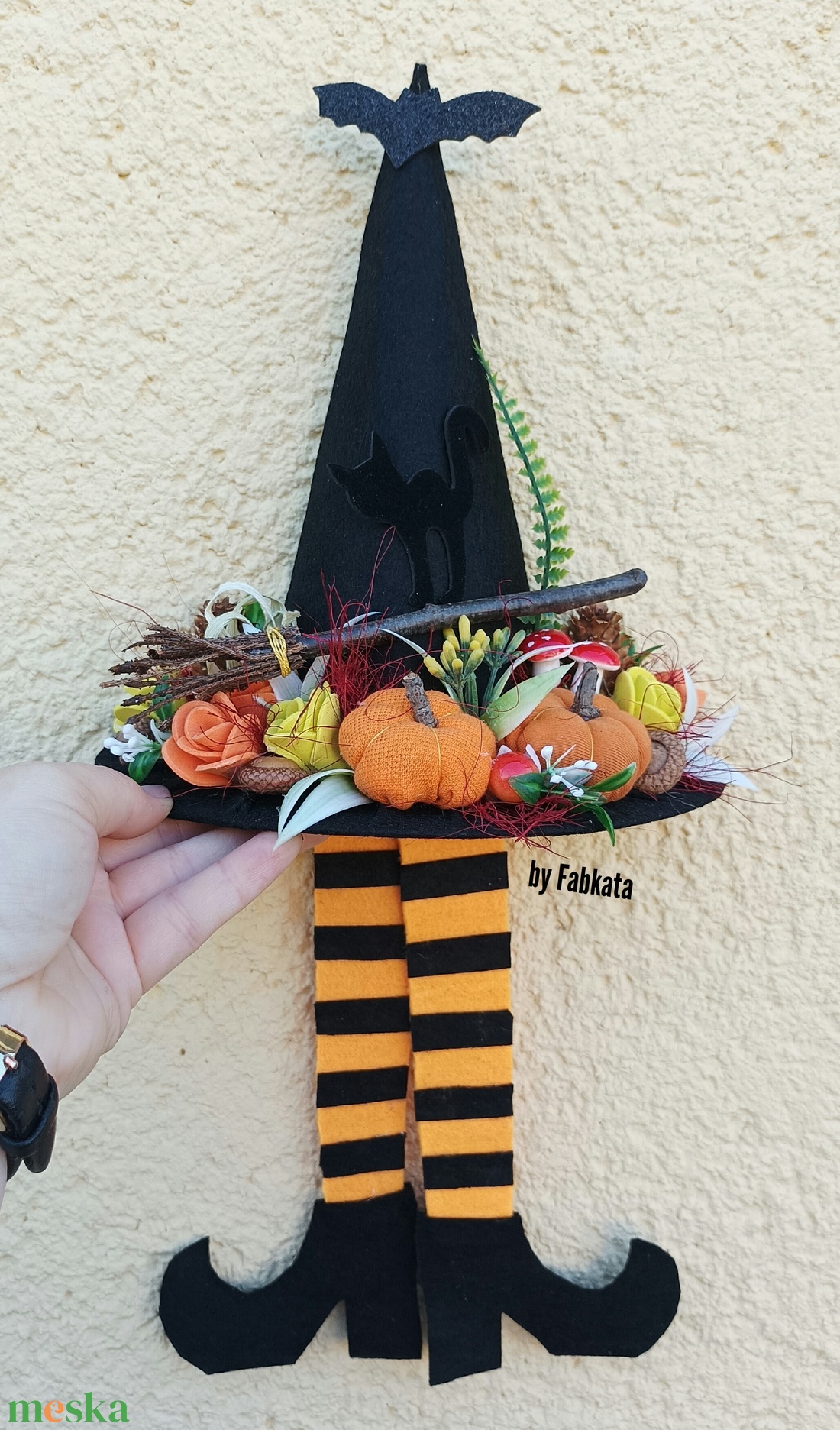 Boszikalap őszi tökös ajtódísz  - otthon & életmód - dekoráció - halloween - halloweeni dekoráció - Meska.hu