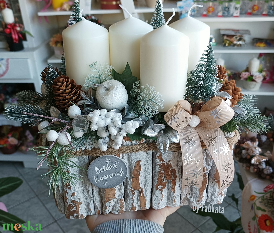 Havas fenyős adventi asztaldísz dekoráció - karácsony - adventi díszek - adventi koszorú - Meska.hu