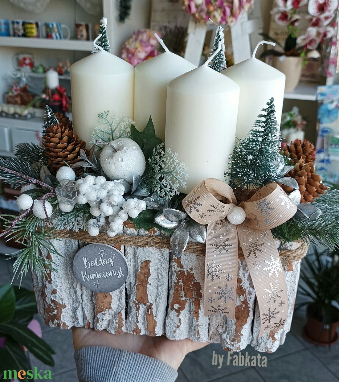 Havas fenyős adventi asztaldísz dekoráció - karácsony - adventi díszek - adventi koszorú - Meska.hu