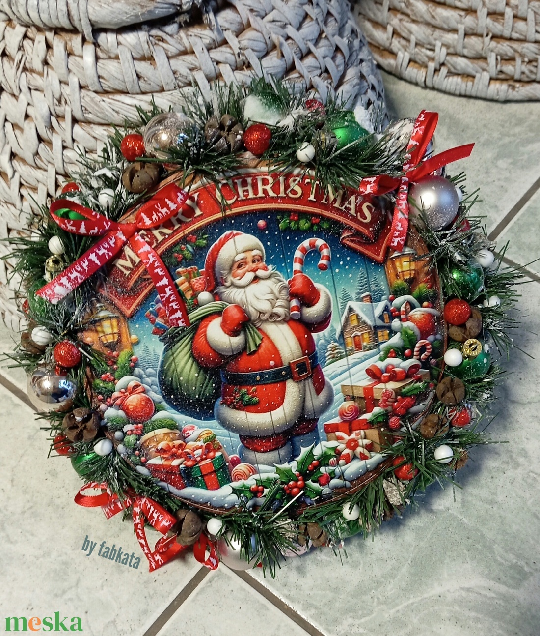 Mikulásos színes ajtódísz kopogtató 26cm  - karácsony - adventi díszek - adventi ajtódísz - Meska.hu