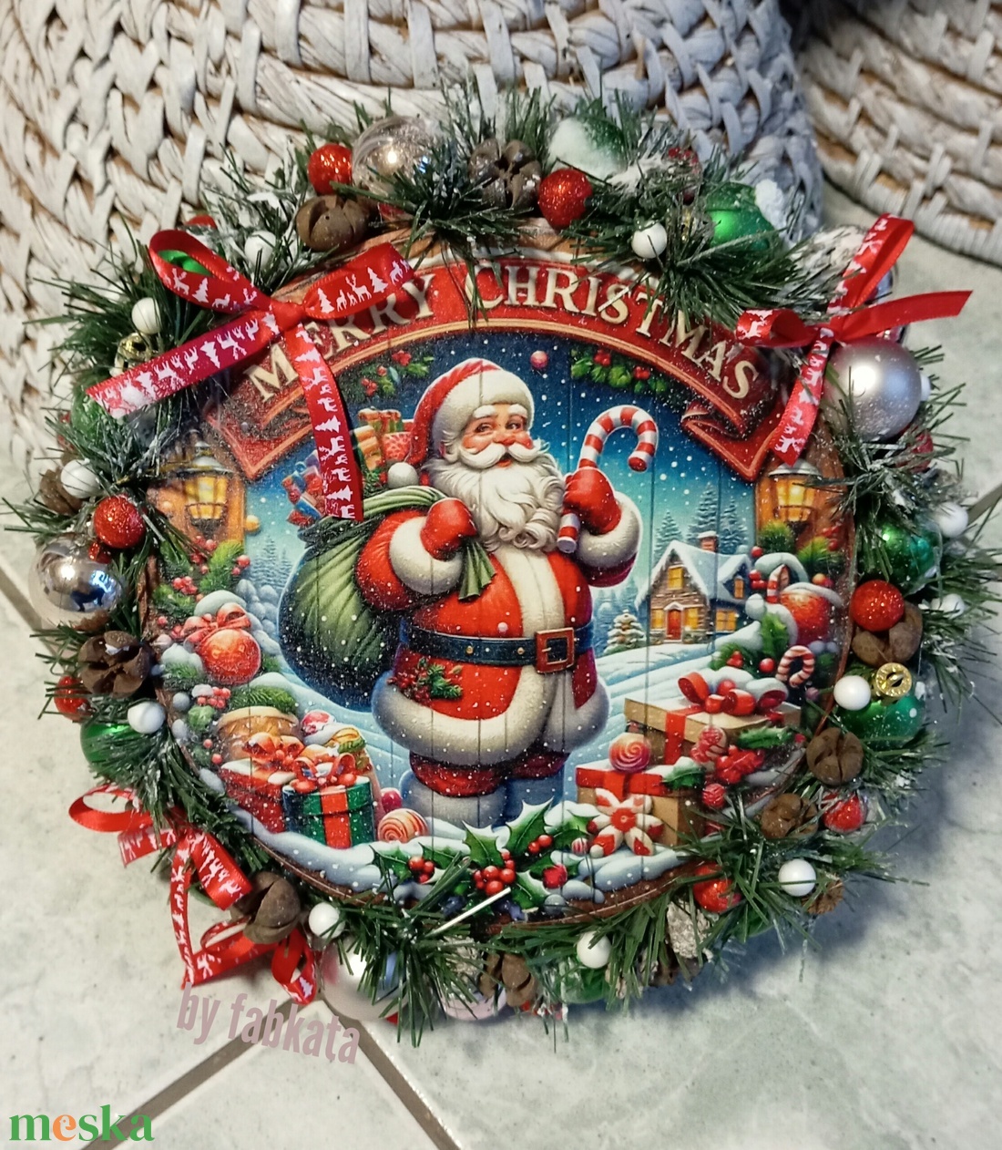 Mikulásos színes ajtódísz kopogtató 26cm  - karácsony - adventi díszek - adventi ajtódísz - Meska.hu