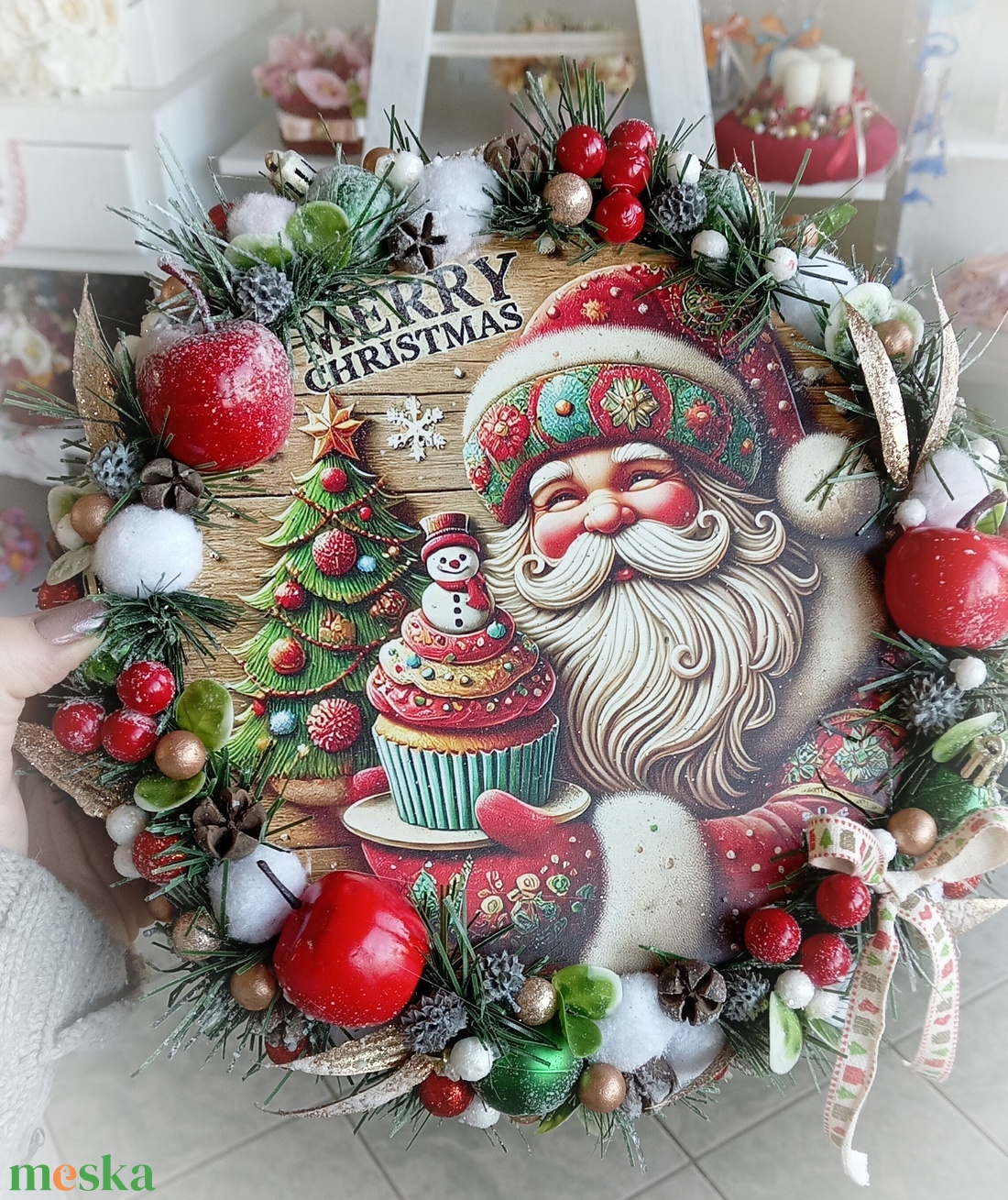 Mikulás adventi karácsonyi ajtódísz kopogtató 24cm koszorú  - karácsony - adventi díszek - adventi ajtódísz - Meska.hu