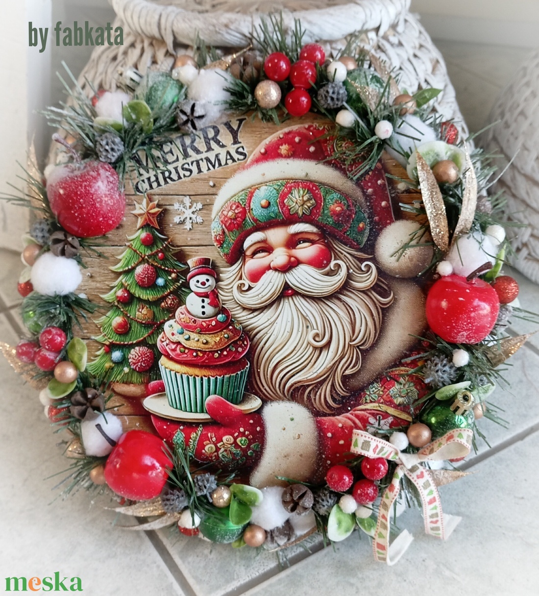 Mikulás adventi karácsonyi ajtódísz kopogtató 24cm koszorú  - karácsony - adventi díszek - adventi ajtódísz - Meska.hu