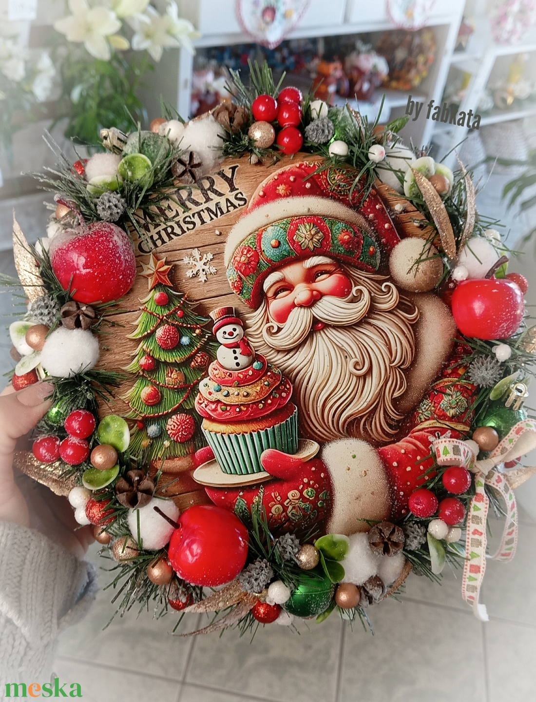Mikulás adventi karácsonyi ajtódísz kopogtató 24cm koszorú  - karácsony - adventi díszek - adventi ajtódísz - Meska.hu