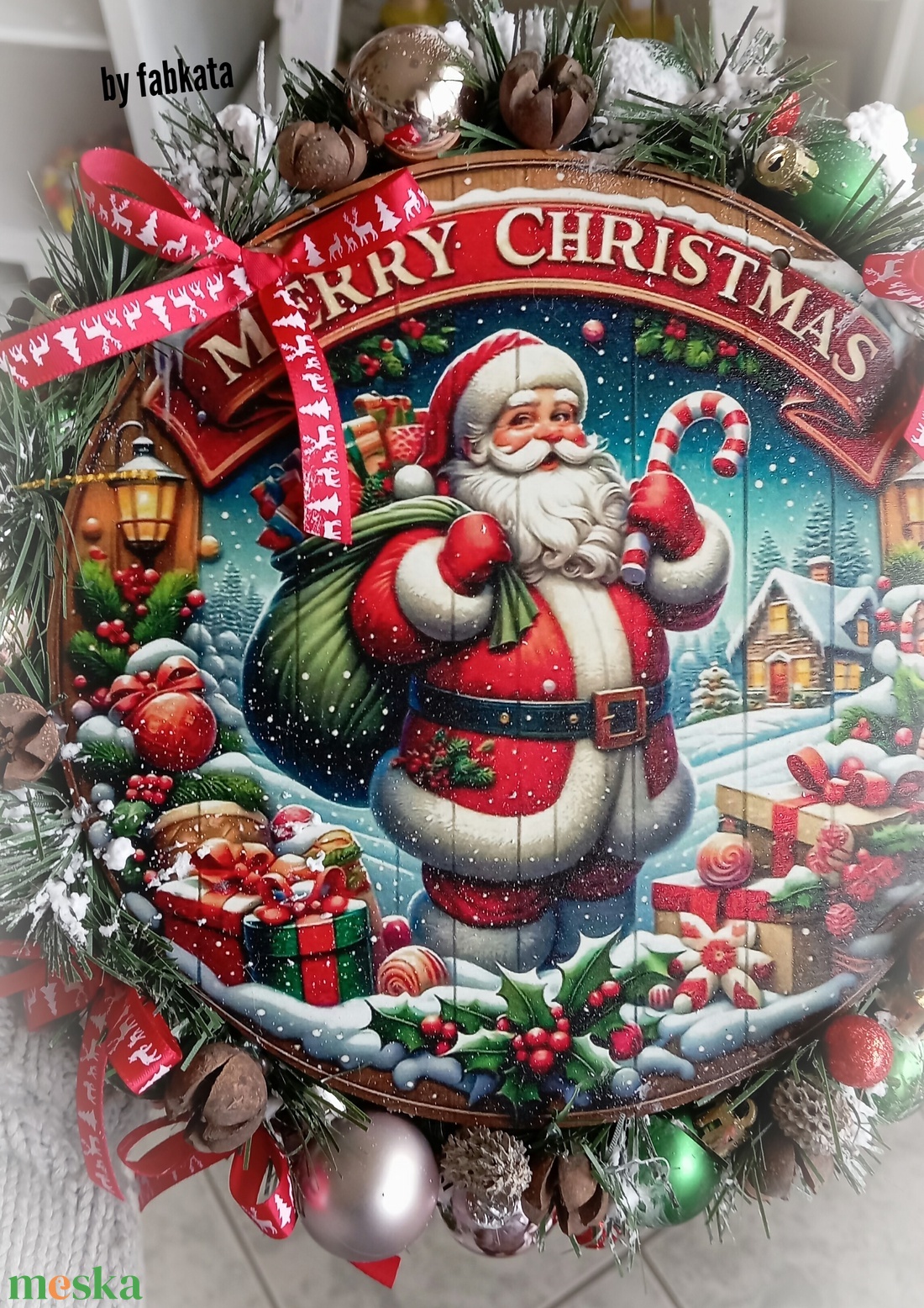 Mikulásos színes ajtódísz kopogtató 26cm  - karácsony - adventi díszek - adventi ajtódísz - Meska.hu