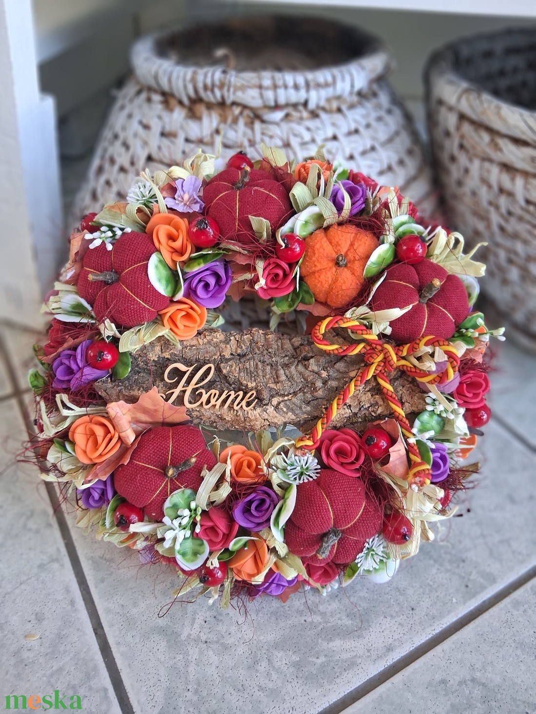 Őszi tökös ajtódísz kopogtató koszorú  - otthon & életmód - dekoráció - ajtó- és ablak dekoráció - ajtódísz & kopogtató - Meska.hu