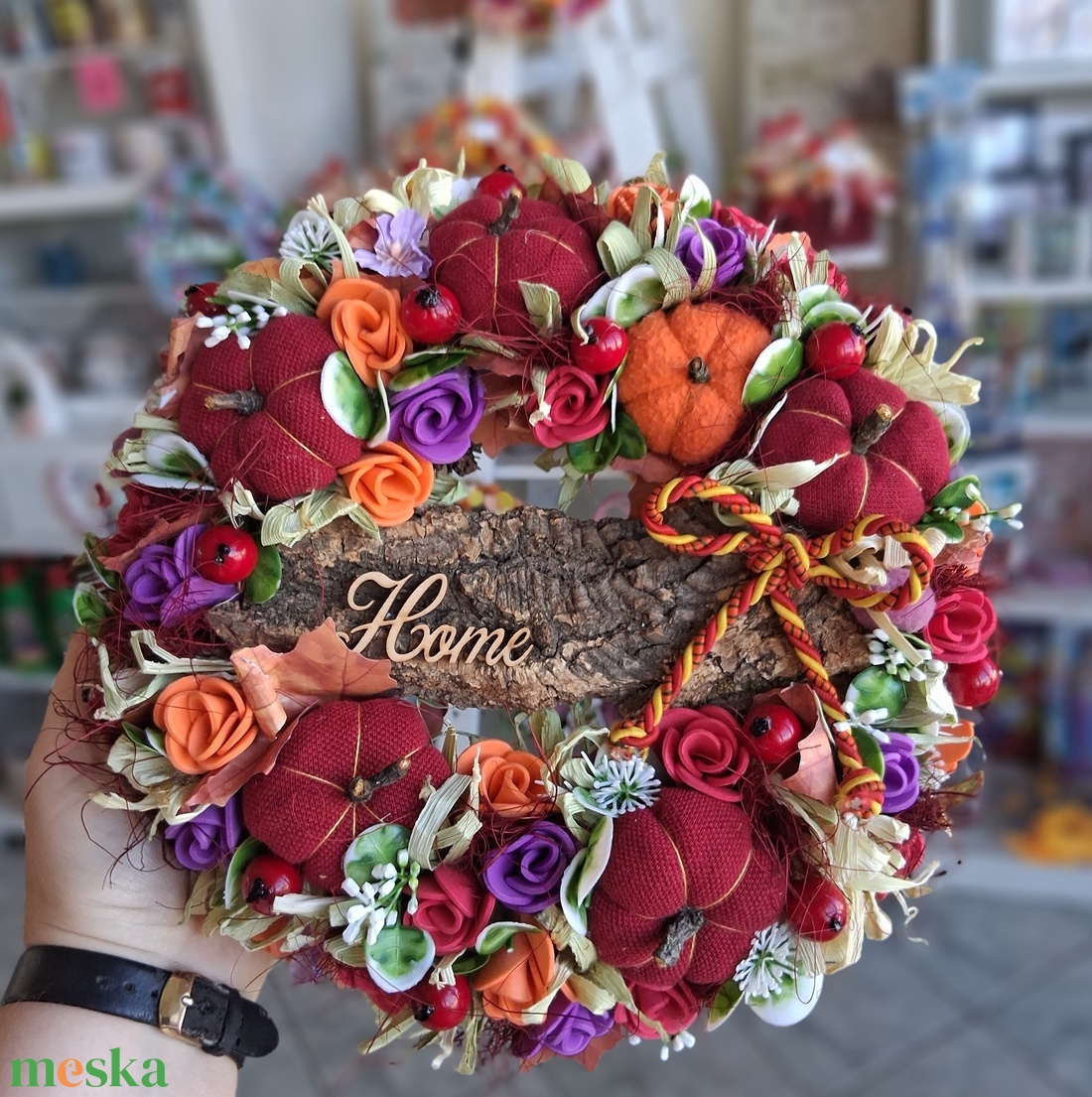 Őszi tökös ajtódísz kopogtató koszorú  - otthon & életmód - dekoráció - ajtó- és ablak dekoráció - ajtódísz & kopogtató - Meska.hu