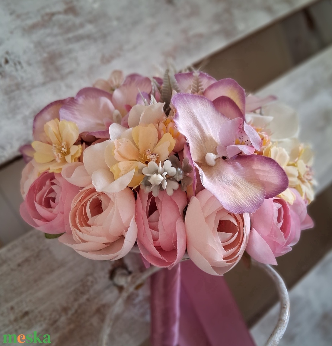 Pasztell rózsaszín menyasszonyi csokor  - otthon & életmód - dekoráció - virágdísz és tartó - csokor & virágdísz - Meska.hu