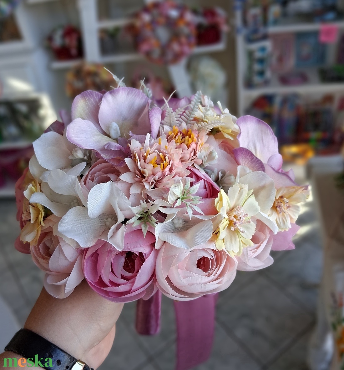 Pasztell rózsaszín menyasszonyi csokor  - otthon & életmód - dekoráció - virágdísz és tartó - csokor & virágdísz - Meska.hu