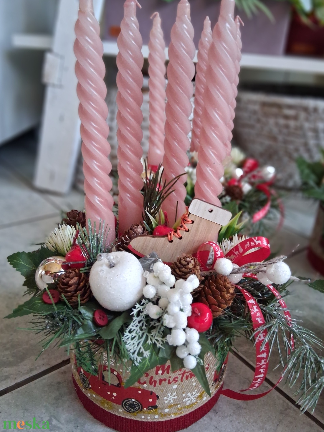 Klasszikus elegáns adventibox karácsonyi asztaldísz dekoráció doboz - karácsony - adventi díszek - adventi koszorú - Meska.hu