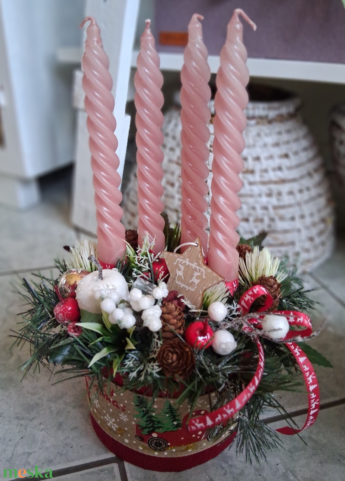 Klasszikus elegáns adventibox karácsonyi asztaldísz dekoráció doboz - karácsony - adventi díszek - adventi koszorú - Meska.hu