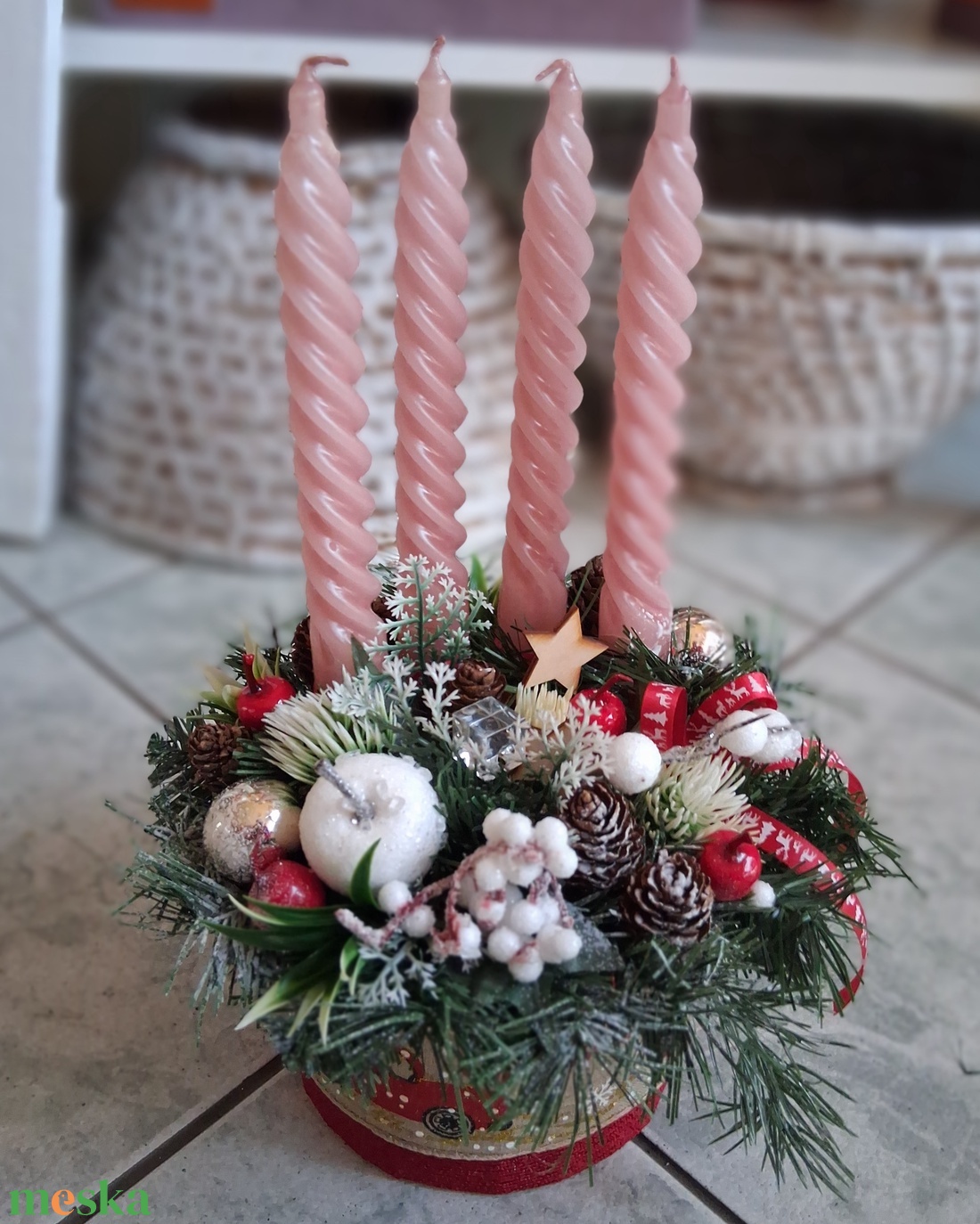 Klasszikus elegáns adventibox karácsonyi asztaldísz dekoráció doboz - karácsony - adventi díszek - adventi koszorú - Meska.hu