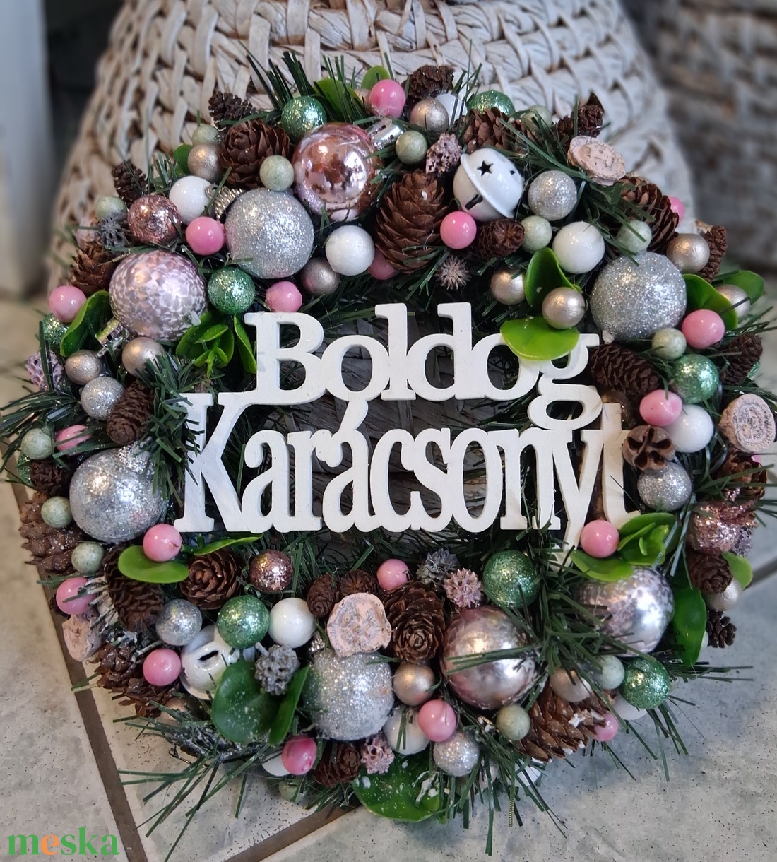 Adventi karácsonyi ajtódísz kopogtató 24cm koszorú  - karácsony - adventi díszek - adventi ajtódísz - Meska.hu