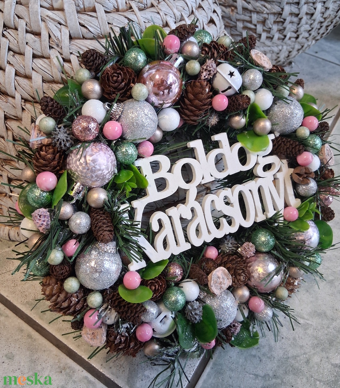 Adventi karácsonyi ajtódísz kopogtató 24cm koszorú  - karácsony - adventi díszek - adventi ajtódísz - Meska.hu