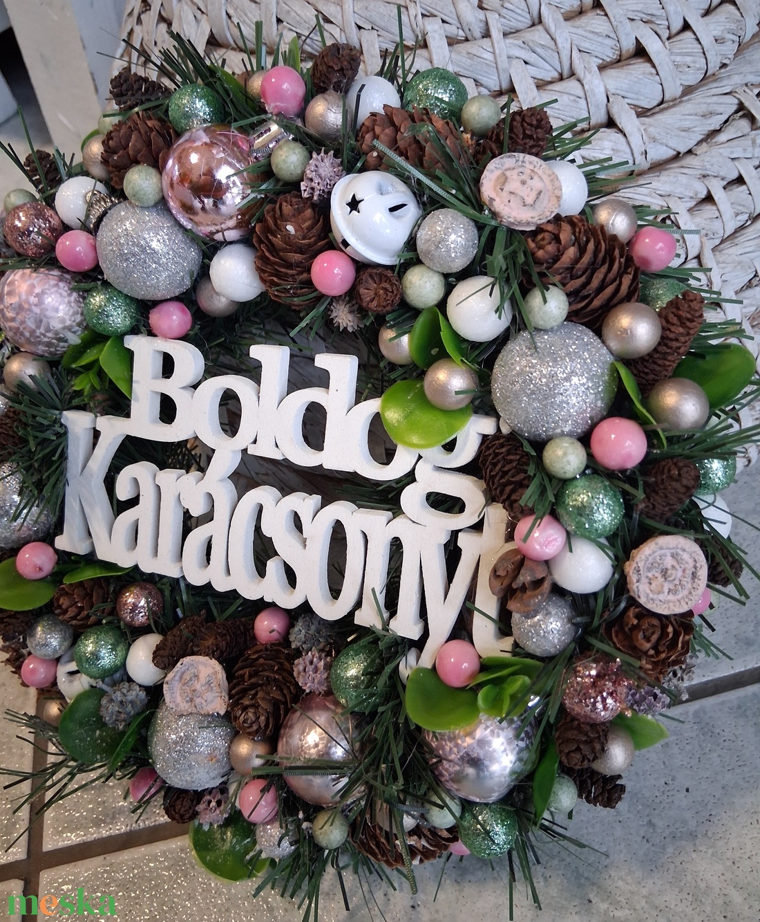 Adventi karácsonyi ajtódísz kopogtató 24cm koszorú  - karácsony - adventi díszek - adventi ajtódísz - Meska.hu