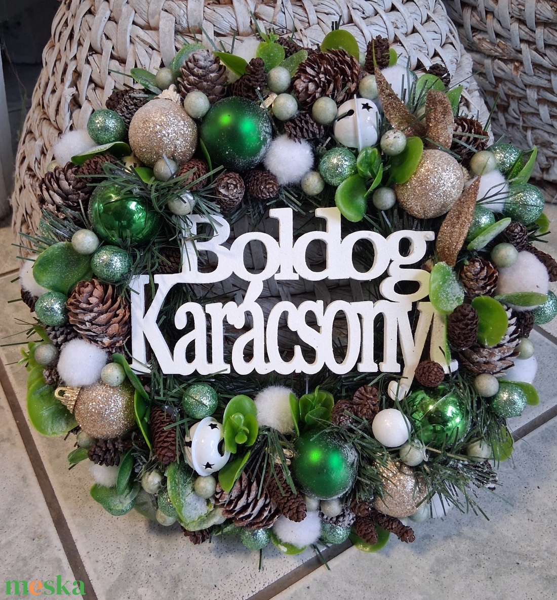 Adventi karácsonyi ajtódísz kopogtató 24cm koszorú  - karácsony - adventi díszek - adventi ajtódísz - Meska.hu