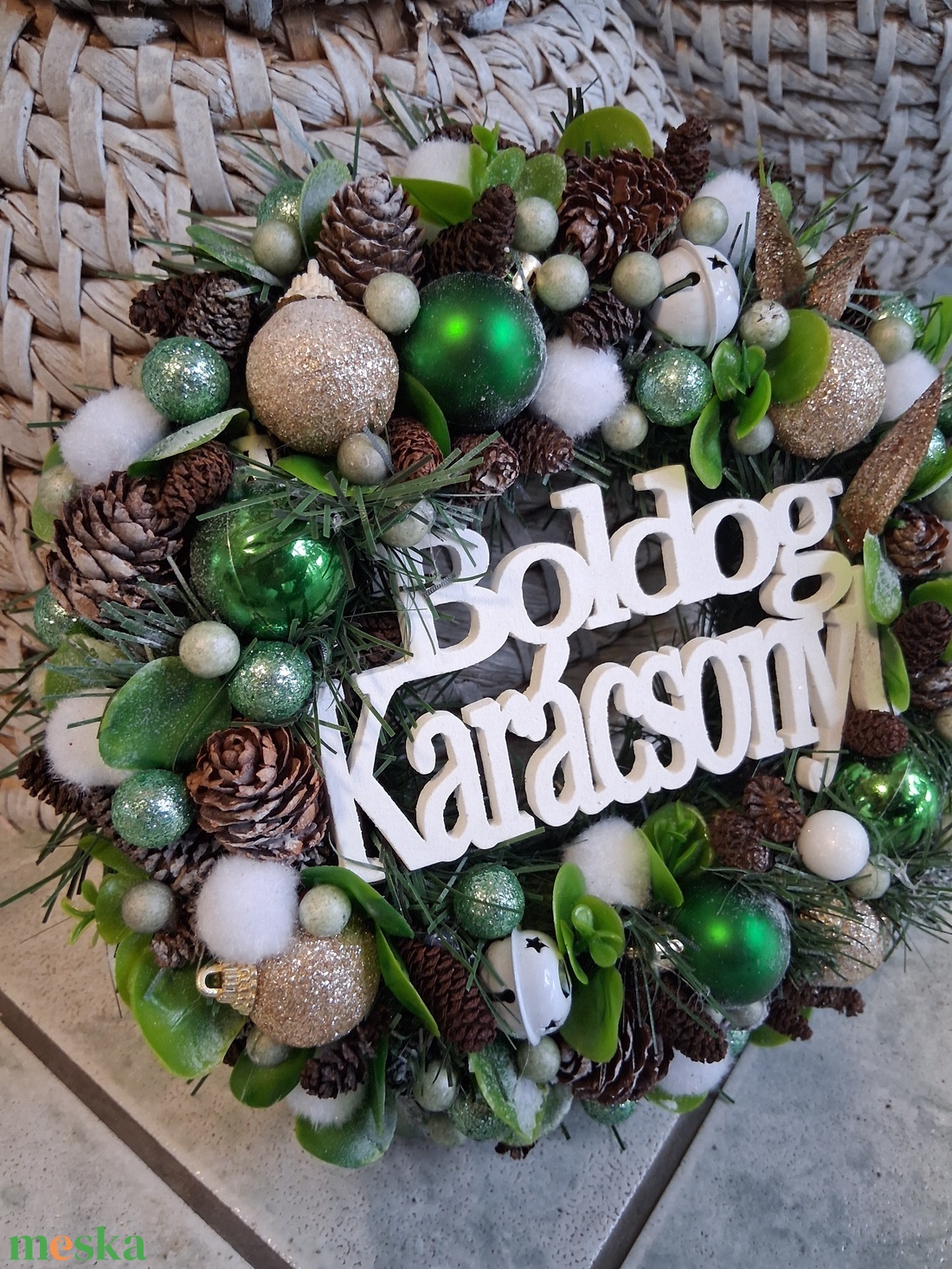 Adventi karácsonyi ajtódísz kopogtató 24cm koszorú  - karácsony - adventi díszek - adventi ajtódísz - Meska.hu