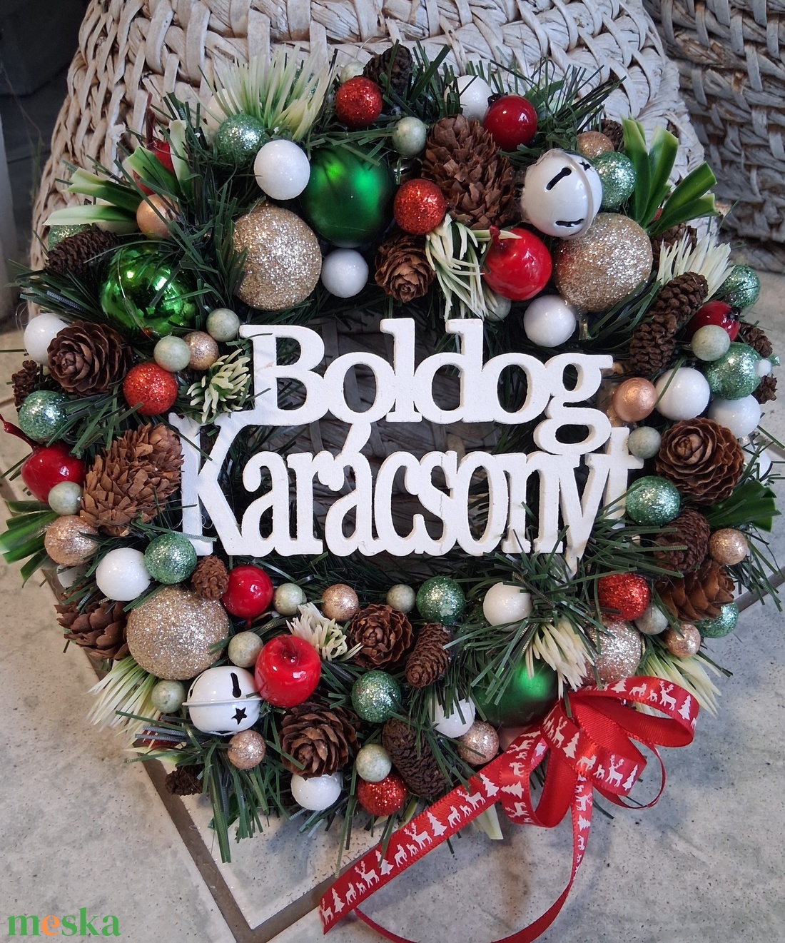 Adventi karácsonyi ajtódísz kopogtató 24cm koszorú  - karácsony - karácsonyi lakásdekoráció - karácsonyi ajtódíszek - Meska.hu