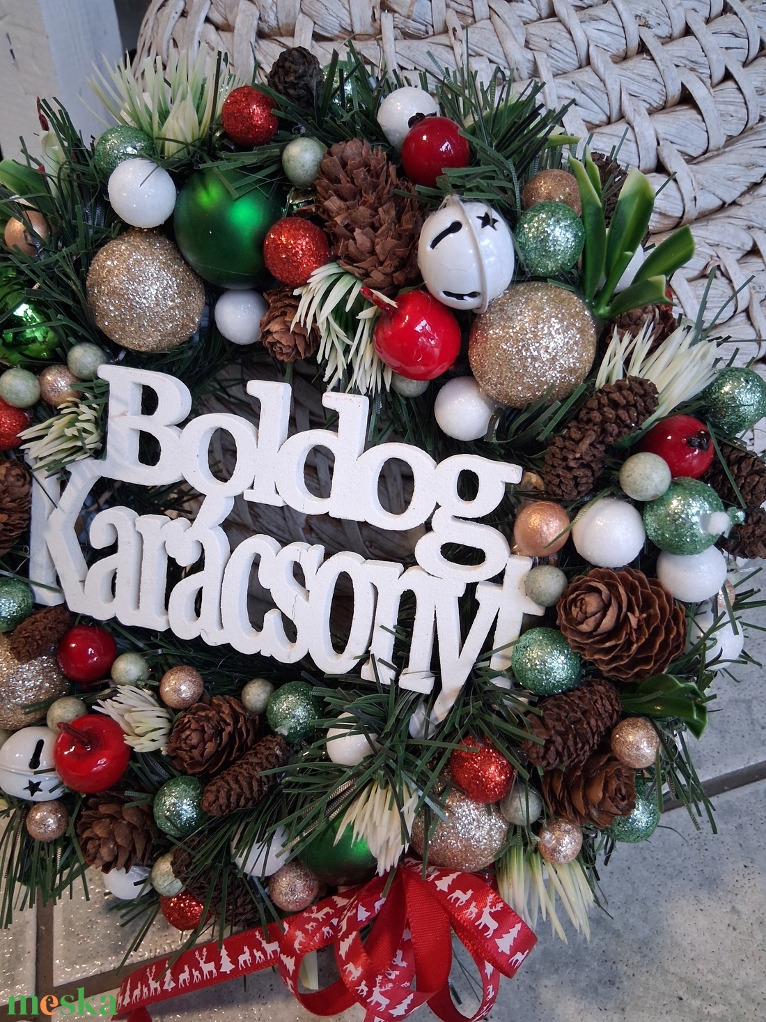 Adventi karácsonyi ajtódísz kopogtató 24cm koszorú  - karácsony - karácsonyi lakásdekoráció - karácsonyi ajtódíszek - Meska.hu