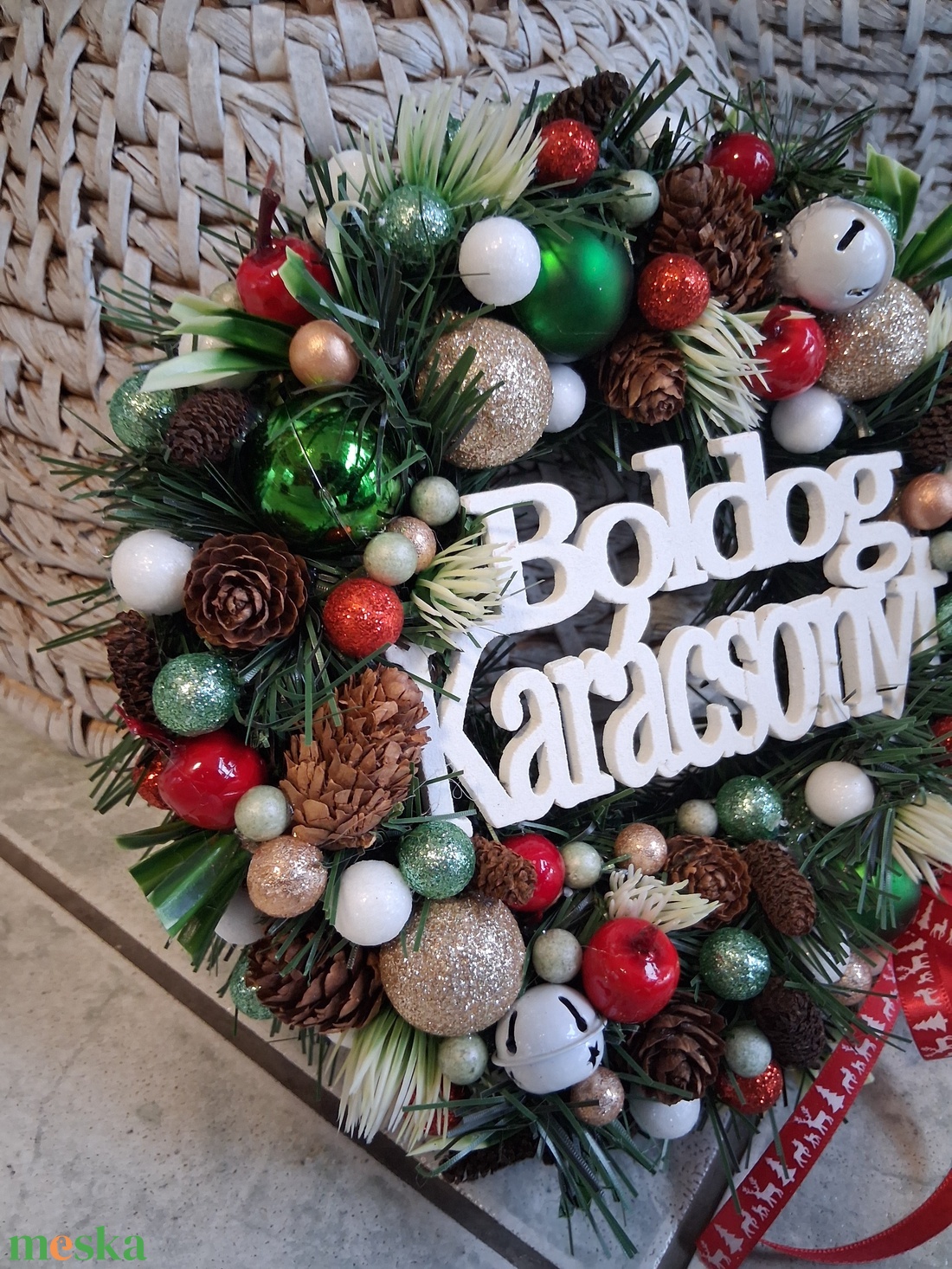 Adventi karácsonyi ajtódísz kopogtató 24cm koszorú  - karácsony - karácsonyi lakásdekoráció - karácsonyi ajtódíszek - Meska.hu