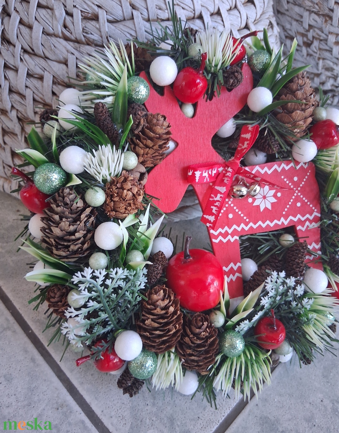 Adventi karácsonyi ajtódísz kopogtató 24cm koszorú  - karácsony - adventi díszek - adventi ajtódísz - Meska.hu