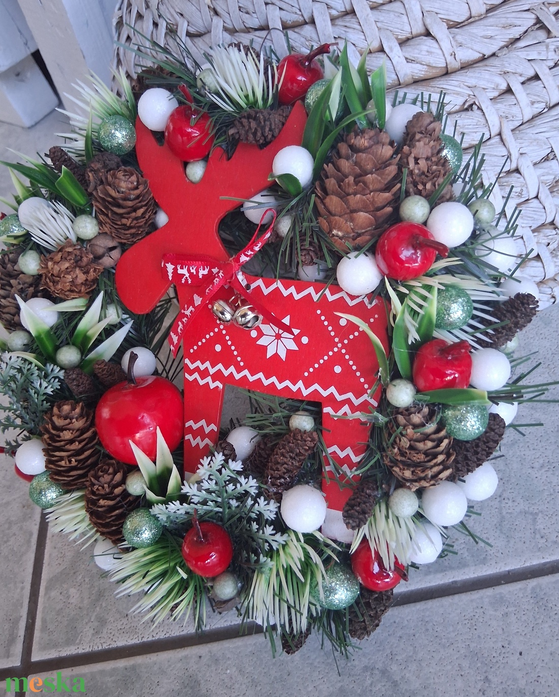 Adventi karácsonyi ajtódísz kopogtató 24cm koszorú  - karácsony - adventi díszek - adventi ajtódísz - Meska.hu