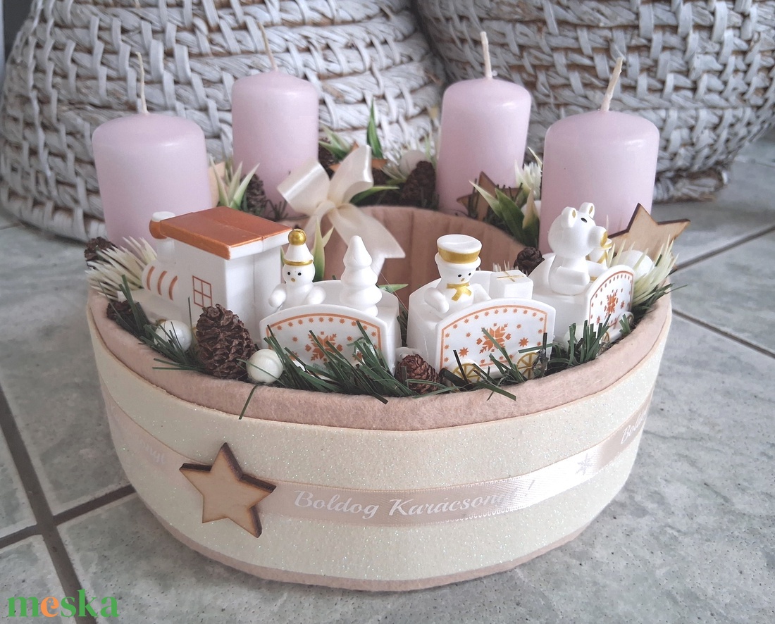 Vonatos karácsonyi koszorú adventibox  - karácsony - adventi díszek - adventi asztaldísz - Meska.hu