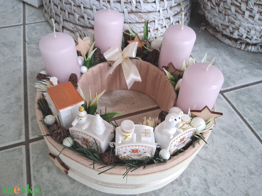 Vonatos karácsonyi koszorú adventibox  - karácsony - adventi díszek - adventi asztaldísz - Meska.hu